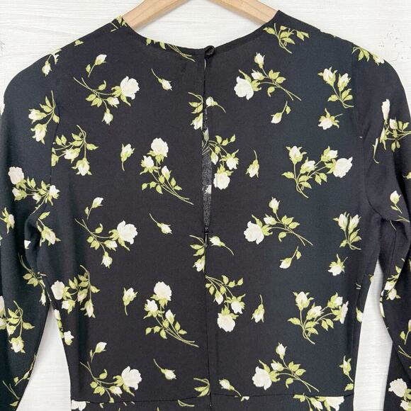 Reformation Floral Print Midi Dress Size 2 Black Floral Long Sleeve Cocktail - Picture 9 of 16